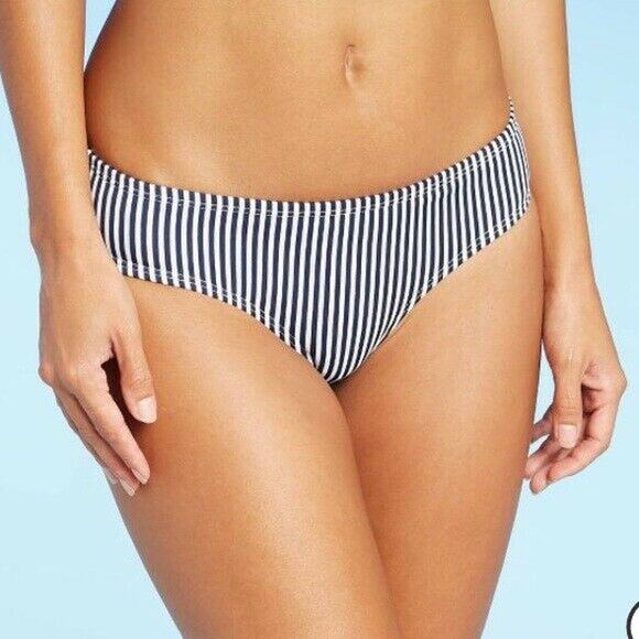 Xhilaration Cheeky Bikini Bottom Navy Blue White Stripe XL - Picture 2 of 5